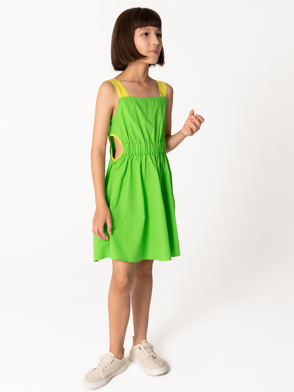Askılı Beli Açık Pamuklu Kız Çocuk Elbise - 1