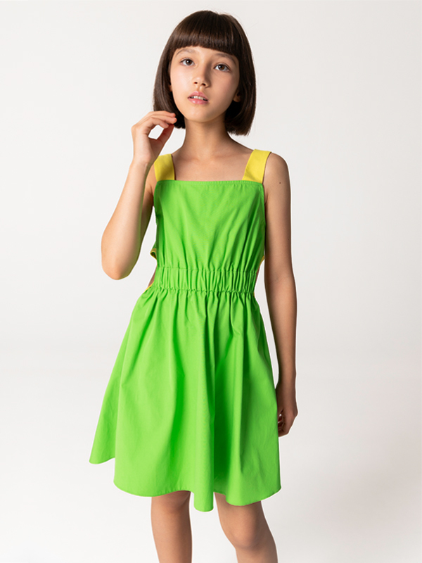 Askılı Beli Açık Pamuklu Kız Çocuk Elbise - 2