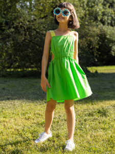 Askılı Beli Açık Pamuklu Kız Çocuk Elbise - 4