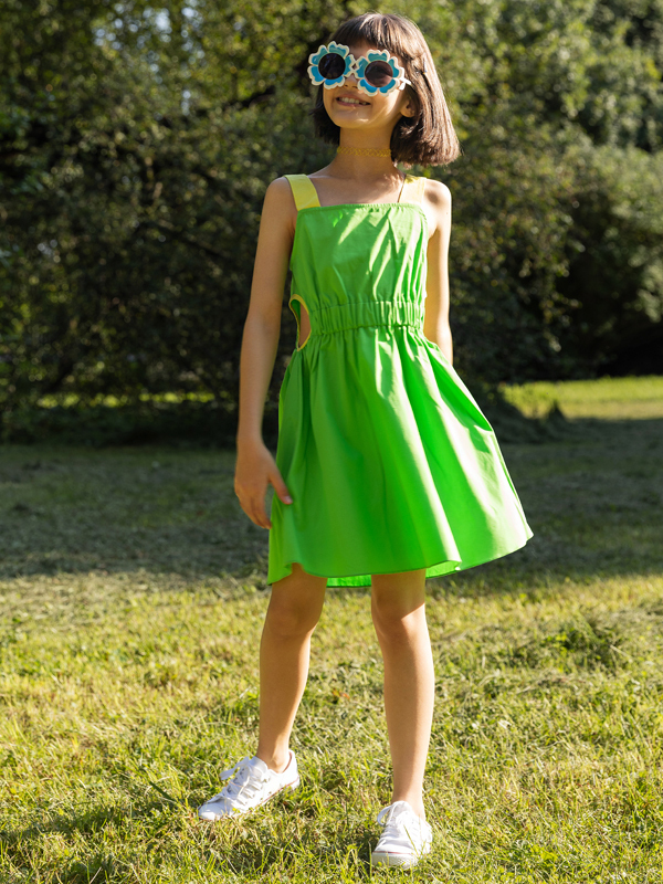 Askılı Beli Açık Pamuklu Kız Çocuk Elbise - 4