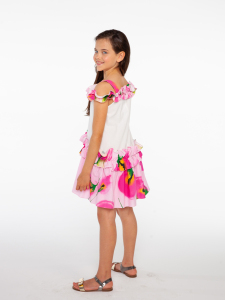 Askılı Çiçek Desenli Kız Çocuk Elbise - 3