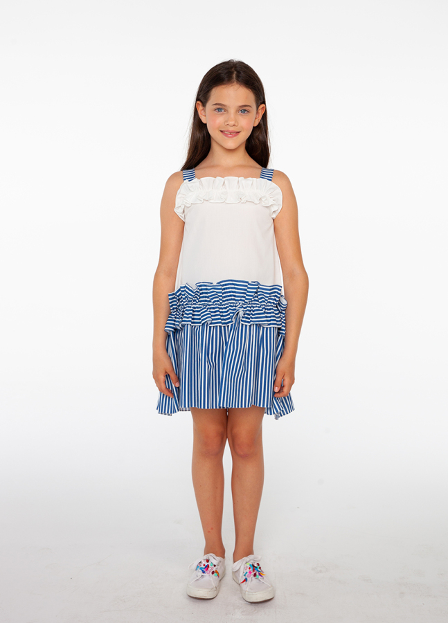 Askılı Marin Pamuklu Kız Çocuk Elbise - 1