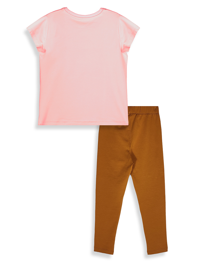 Kız Çocuk Takım Çiçekli Ayıcıklı Tunik Boy T-shirt Tayt Yazlık 2-8 Yaş - 6