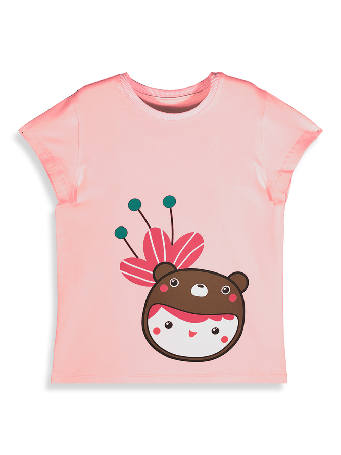 Kız Çocuk Takım Çiçekli Ayıcıklı Tunik Boy T-shirt Tayt Yazlık 2-8 Yaş - 7