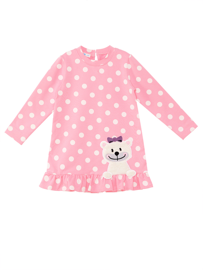 Ayıcık Kız Bebek Puantiyeli Pembe Elbise - 3