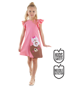 Ayıcıklar Kız Çocuk Pembe Kolsuz Yazlık Elbise - Denokids