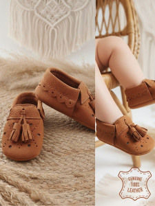Baby Boy Nubuck Genuine Leather Tan Booties - 1
