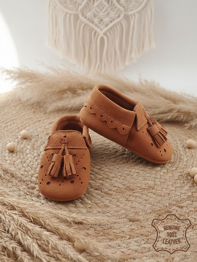 Baby Boy Nubuck Genuine Leather Tan Booties - 4