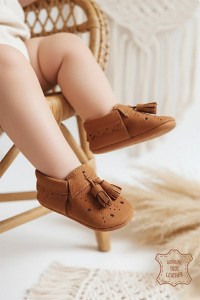 Baby Boy Nubuck Genuine Leather Tan Booties - 5