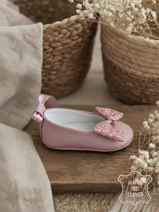 Baby Girl Genuine Leather Blush Bow Ballet Flats - 2