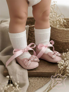 Baby Girl Genuine Leather Blush Bow Ballet Flats - 5