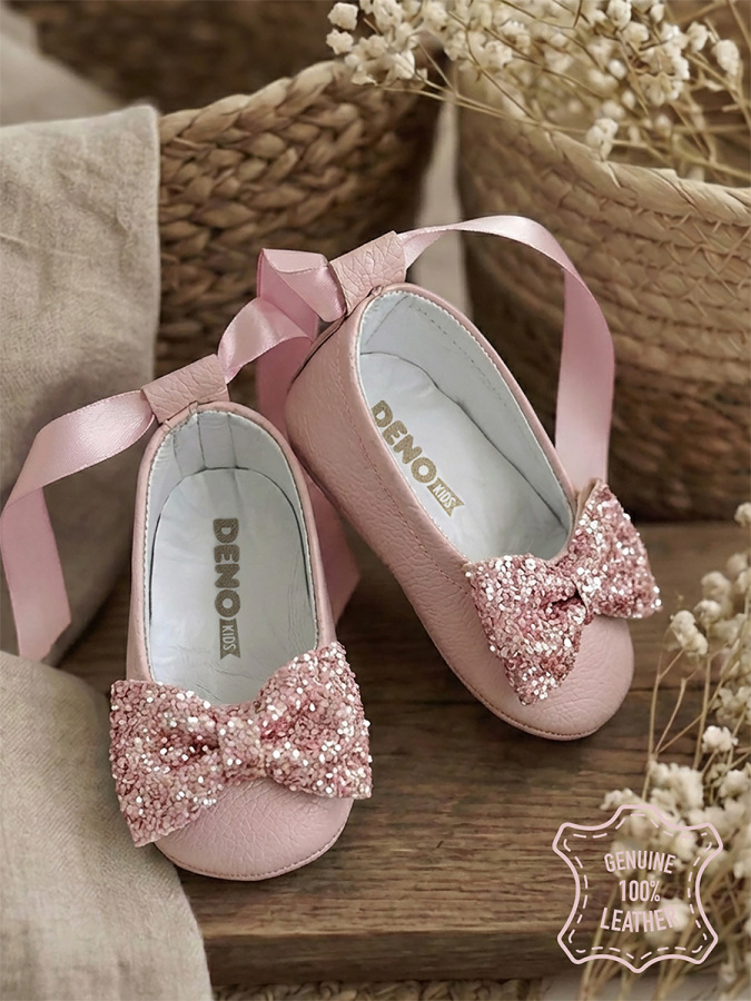 Baby Girl Genuine Leather Blush Bow Ballet Flats - 4