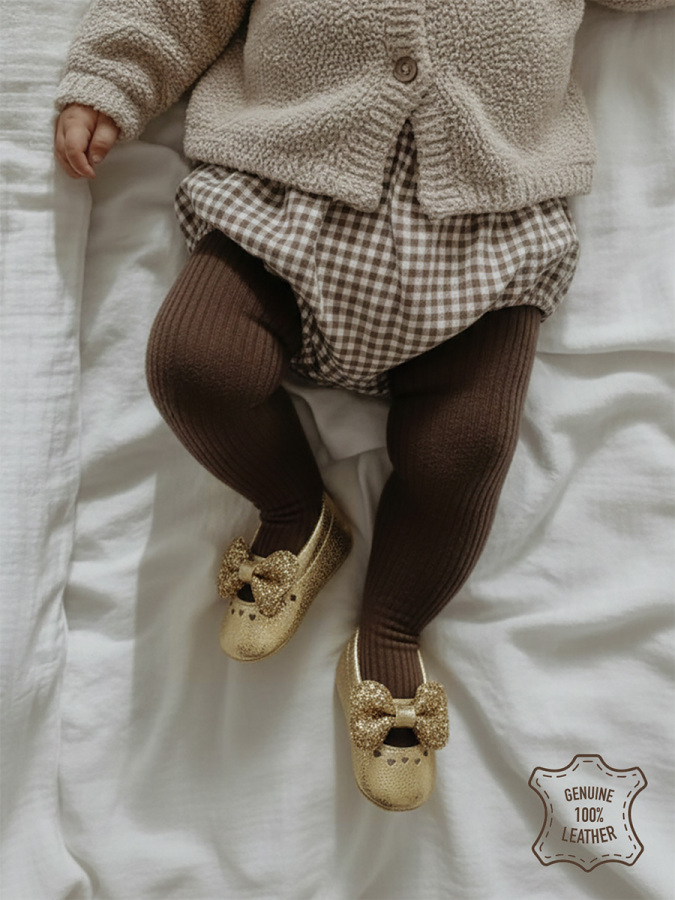 Baby Girl Genuine Leather Gold Booties - 4