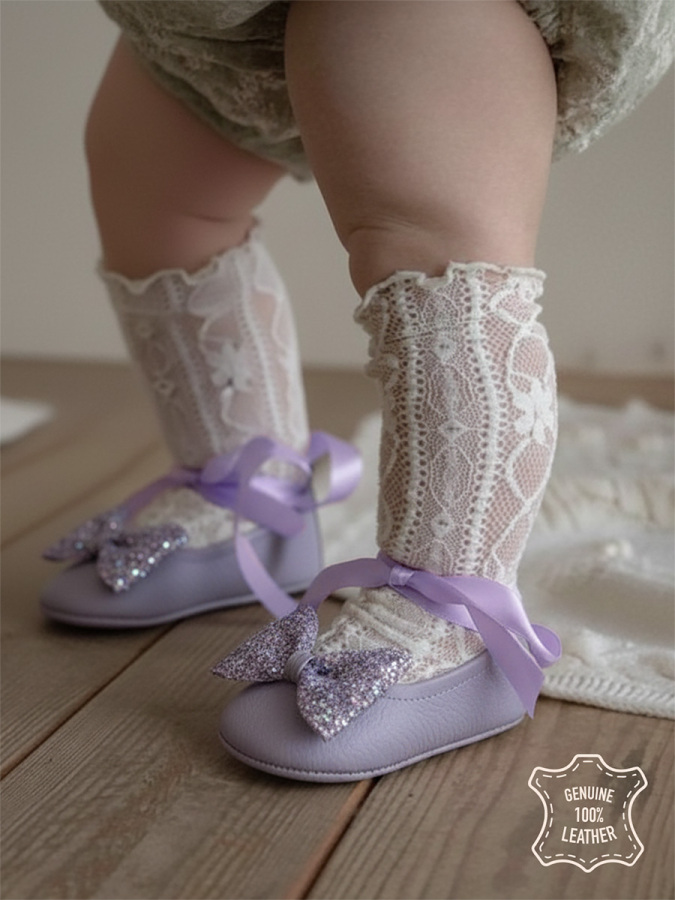 Baby Girl Genuine Leather Lilac Bow Ballet Flats - 5