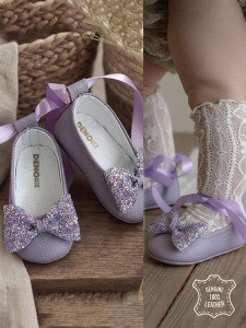 Baby Girl Genuine Leather Lilac Bow Ballet Flats - Denokids