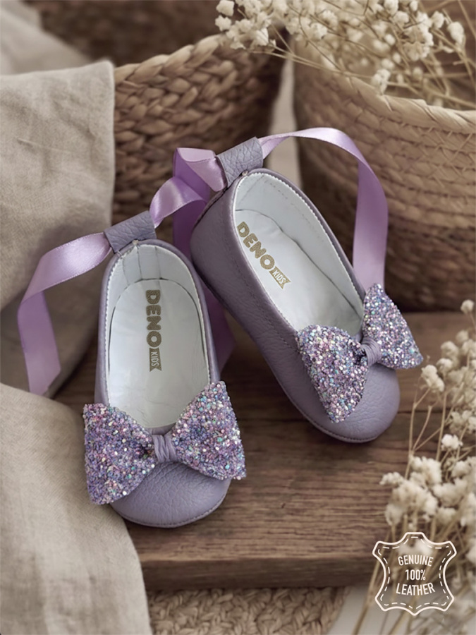 Baby Girl Genuine Leather Lilac Bow Ballet Flats - 4