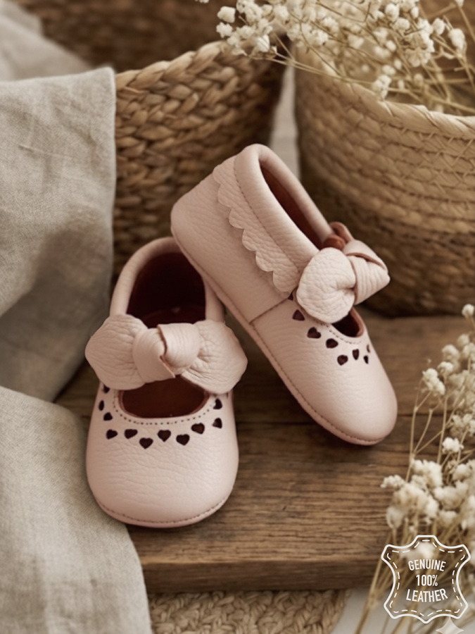 Baby Girl Genuine Leather Pink Booties - 2