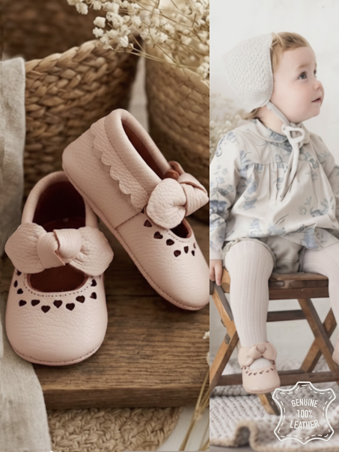 Baby Girl Genuine Leather Pink Booties - 1