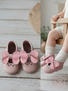 Baby Girl Genuine Leather Pink Rhinestone Booties - Denokids