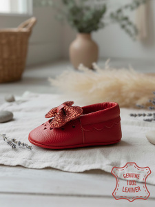 Baby Girl Genuine Leather Red Rhinestone Booties - 2