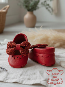 Baby Girl Genuine Leather Red Rhinestone Booties - 4