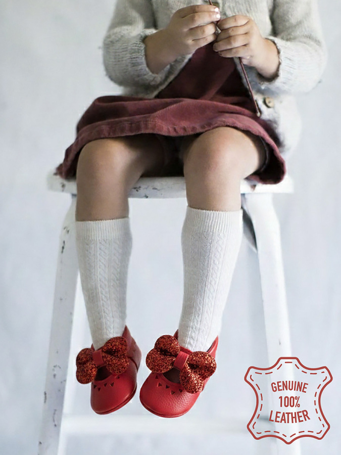 Baby Girl Genuine Leather Red Rhinestone Booties - 5