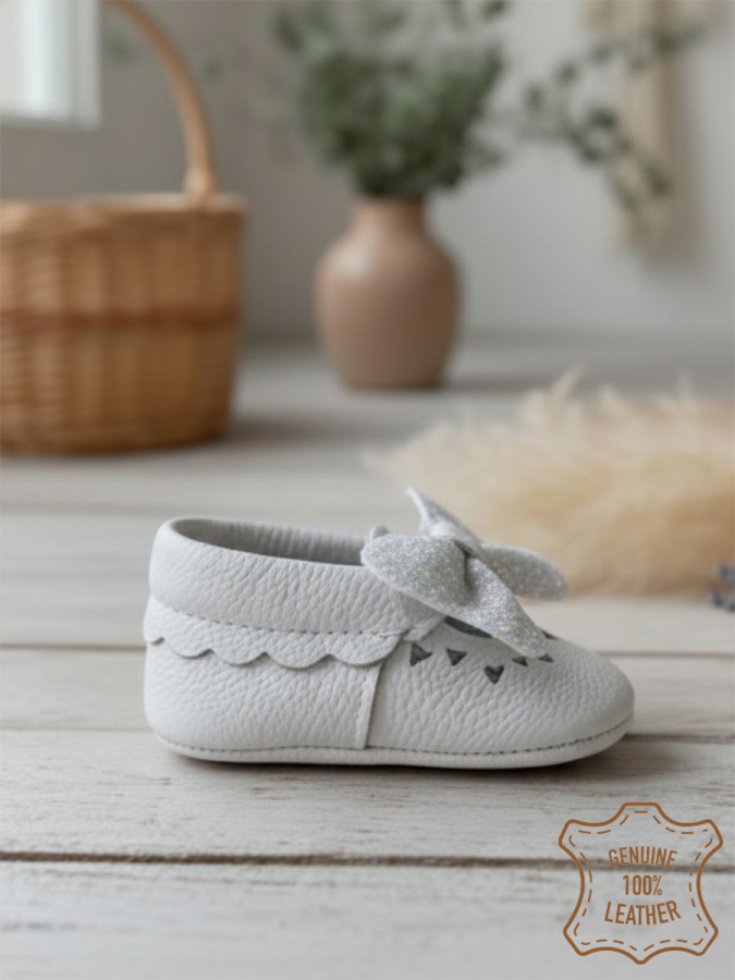 Baby Girl Genuine Leather White Rhinestone Booties - 2