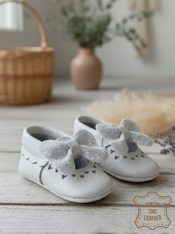 Baby Girl Genuine Leather White Rhinestone Booties - 4