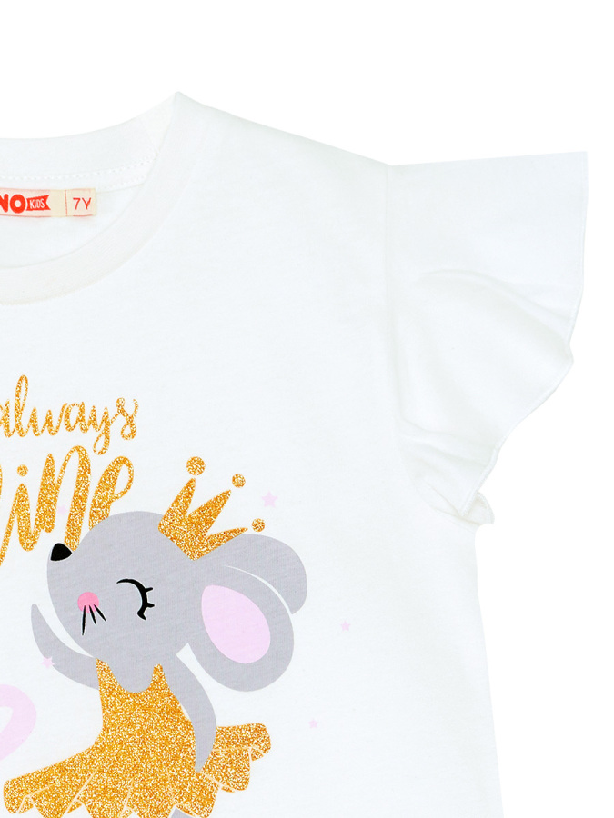 Balerin Hayvanlar Fırfırlı Puantiyeli Kız Çocuk Yazlık T-shirt Tayt Takım - 2