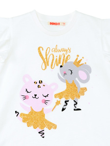 Balerin Hayvanlar Fırfırlı Puantiyeli Kız Çocuk Yazlık T-shirt Tayt Takım - 8