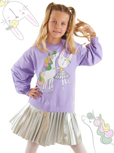 Balerin Unicorn Kız Çocuk Pileli Elbise - 1