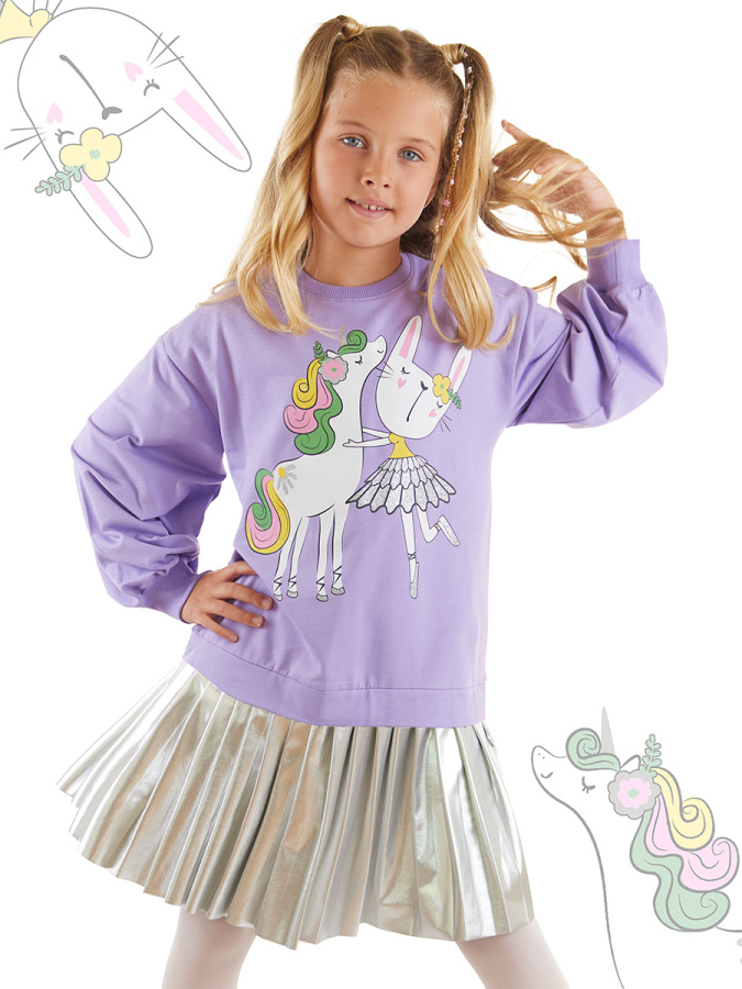 Balerin Unicorn Kız Çocuk Pileli Elbise - 1