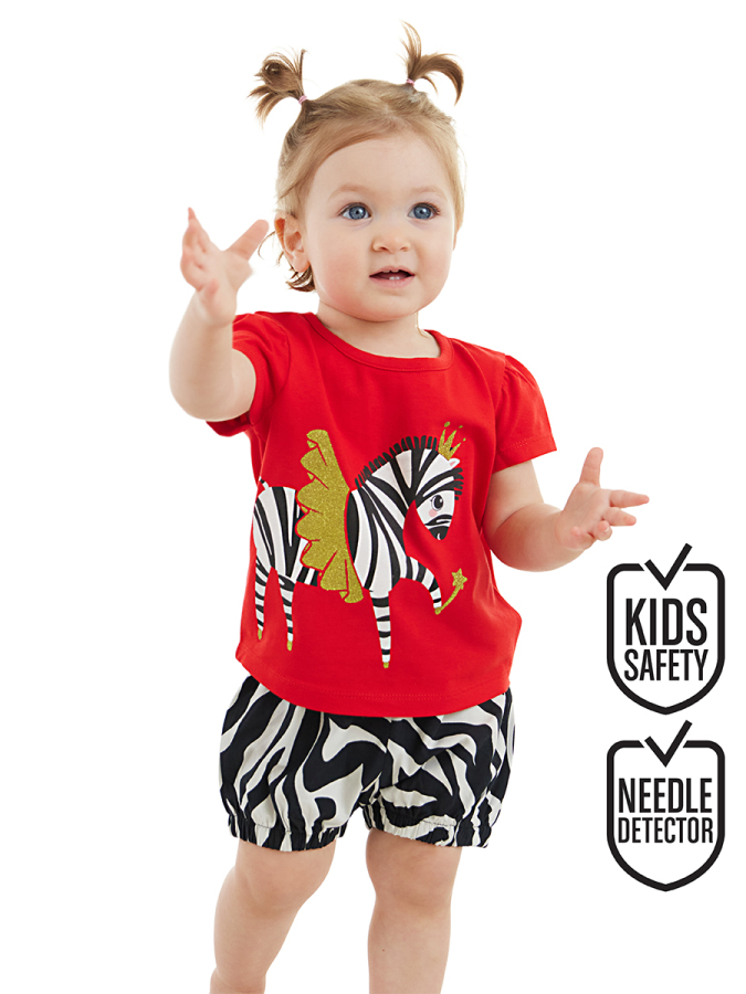 Balerin Zebra Kız Bebek T-Shirt Poplin Şort Takım - 1