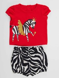 Balerin Zebra Kız Bebek T-Shirt Poplin Şort Takım - Thumbnail