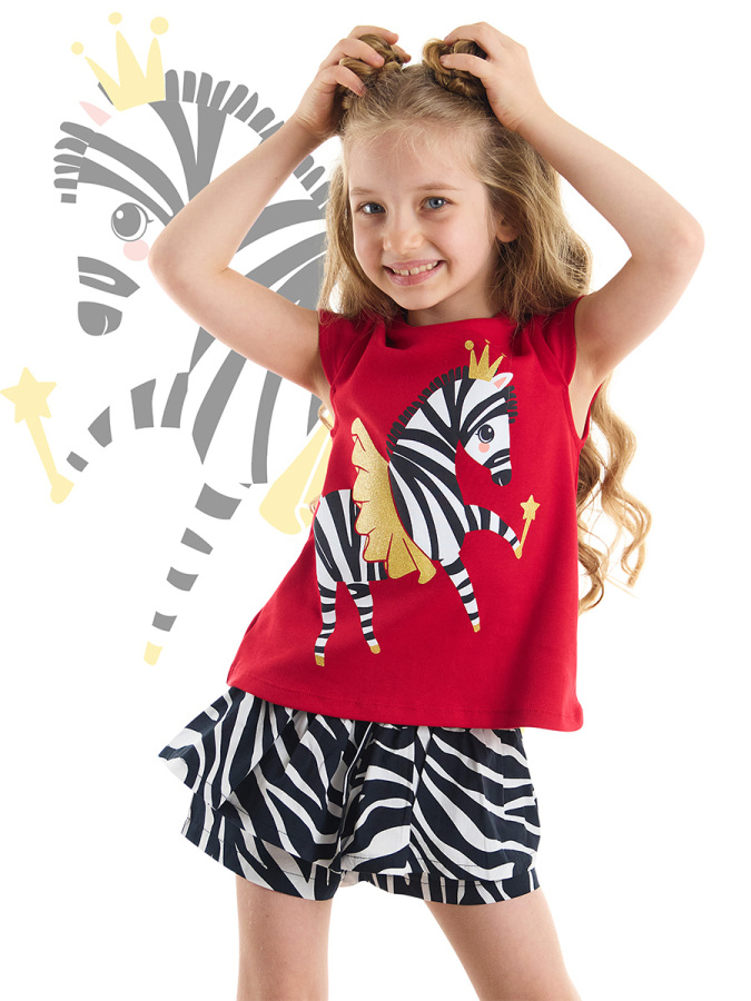 Balerin Zebra Kız Çocuk T-Shirt Şort Takım - 1