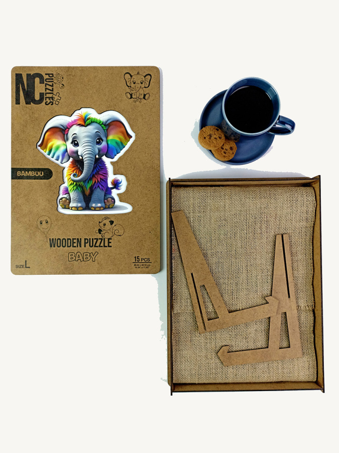 Bambuu (Fıl), 15 Parça Ahşap Puzzle, Bul Tak - 5