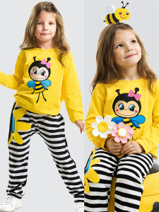 Bee Happy Girl Velvet Tracksuit - Denokids