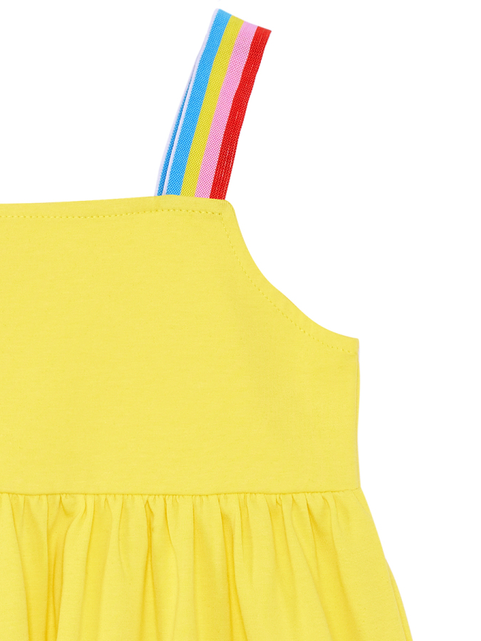 Arı Kız Çocuk Askılı Fırfırlı Sarı Kız Yazlık Elbise - 6