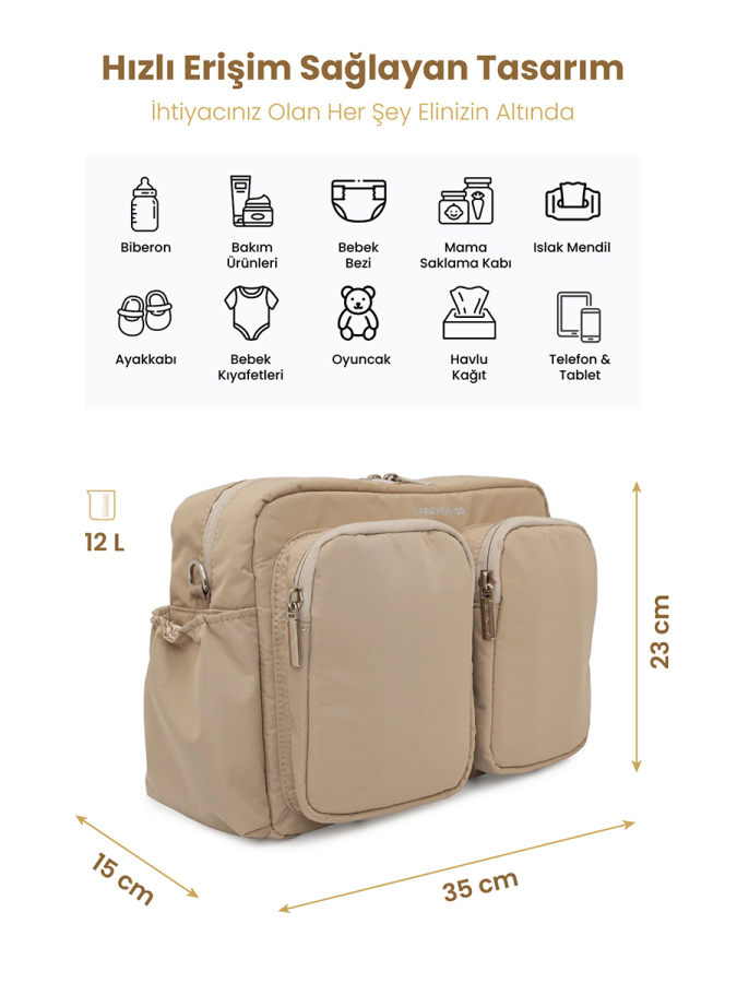 Bej DuoPack Çok Gözlü Anne Bebek Çantası - 2