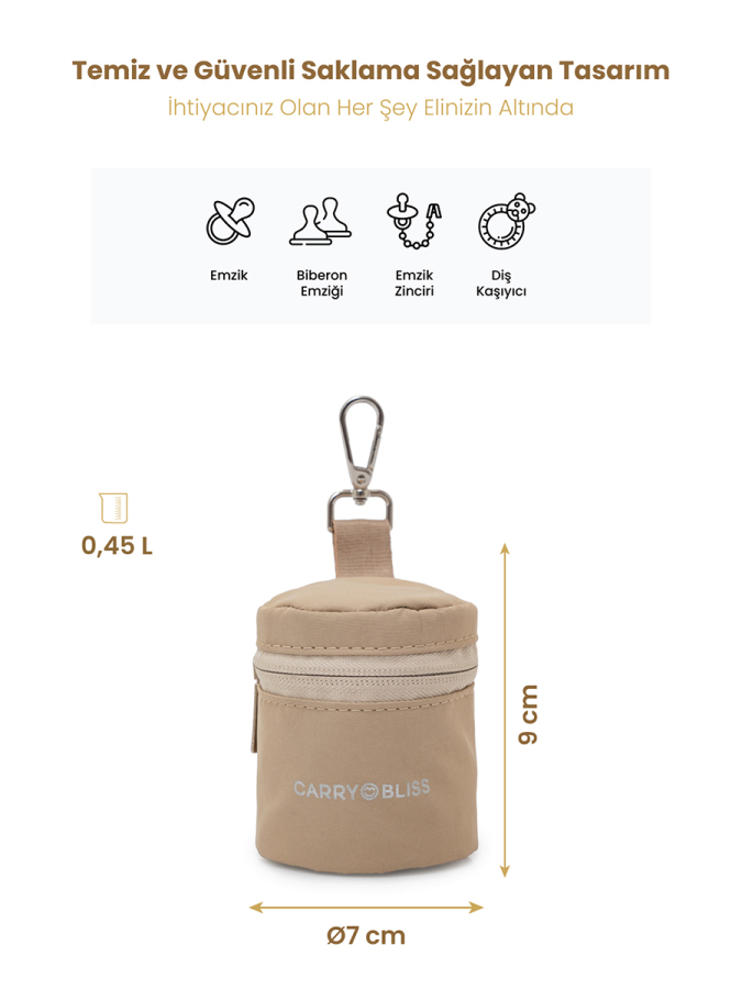 Bej PaciPal Astarlı Emzik Saklama Çantası - 2