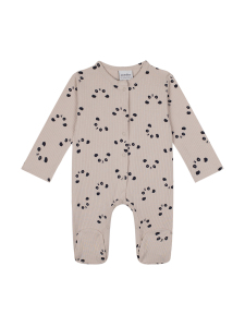 Bej Panda Bambu Kumaş Uzun Kollu Bebek Patikli Tulum - Antebies