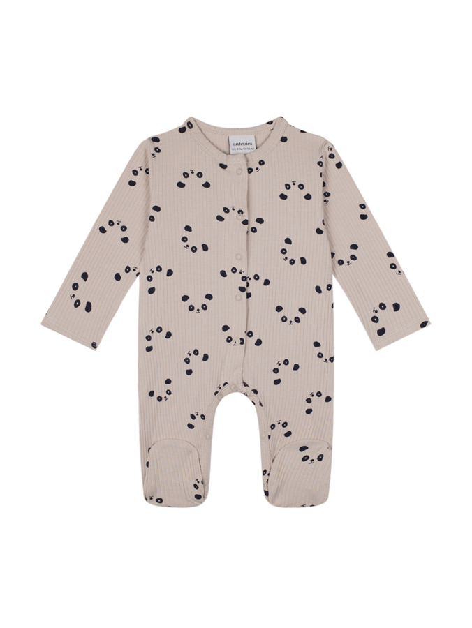 Bej Panda Bambu Kumaş Uzun Kollu Bebek Patikli Tulum - 1