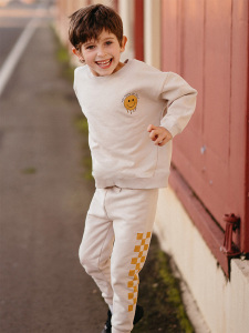 Bej Sarı Uzun Kollu Erkek Çocuk Sweatshirt - Antebies