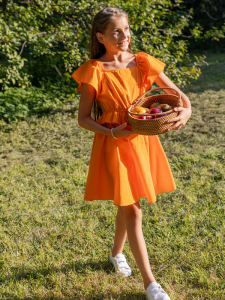 Beli Açık Yarım Kollu Pamuklu Kız Çocuk Elbise - 4