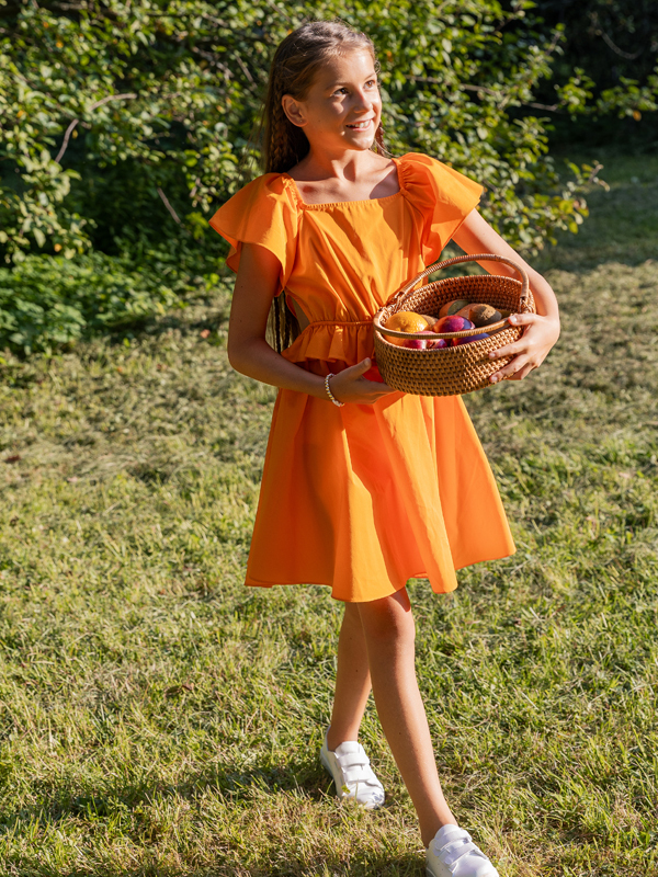 Beli Açık Yarım Kollu Pamuklu Kız Çocuk Elbise - 4