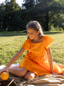 Beli Açık Yarım Kollu Pamuklu Kız Çocuk Elbise - 5