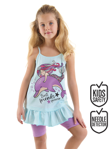 Best Friends Kız Çocuk Askılı Yazlık Tunik T-shirt Tayt Takım - Denokids