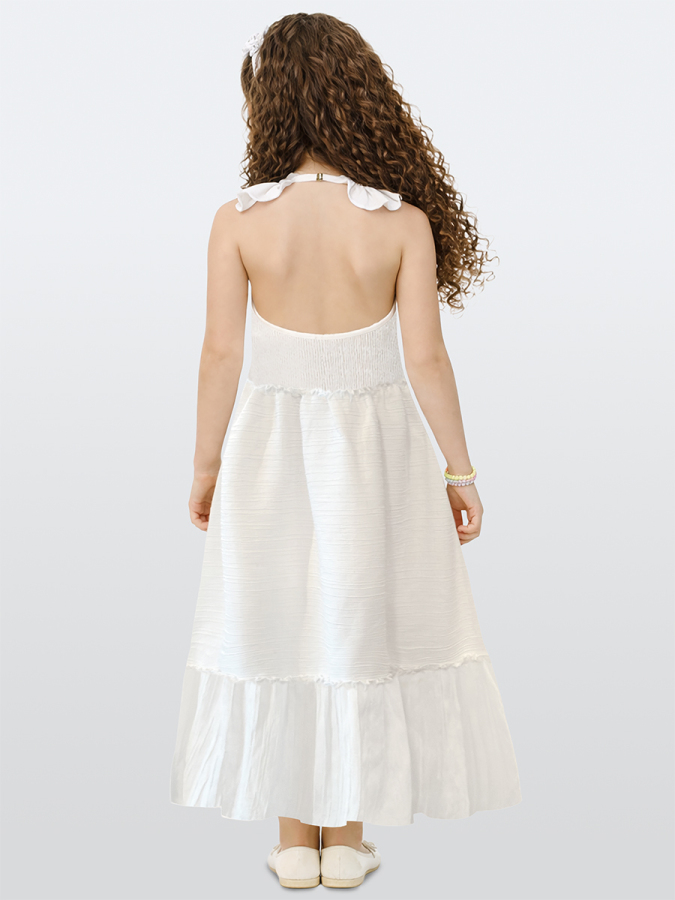 Kız Çocuk Beyaz Elbise Uzun Boy Fırfırlı Yazlık 4-10 Yaş - 2