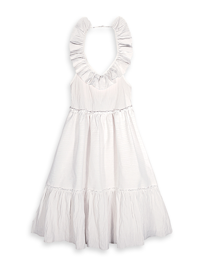 Kız Çocuk Beyaz Elbise Uzun Boy Fırfırlı Yazlık 4-10 Yaş - 4