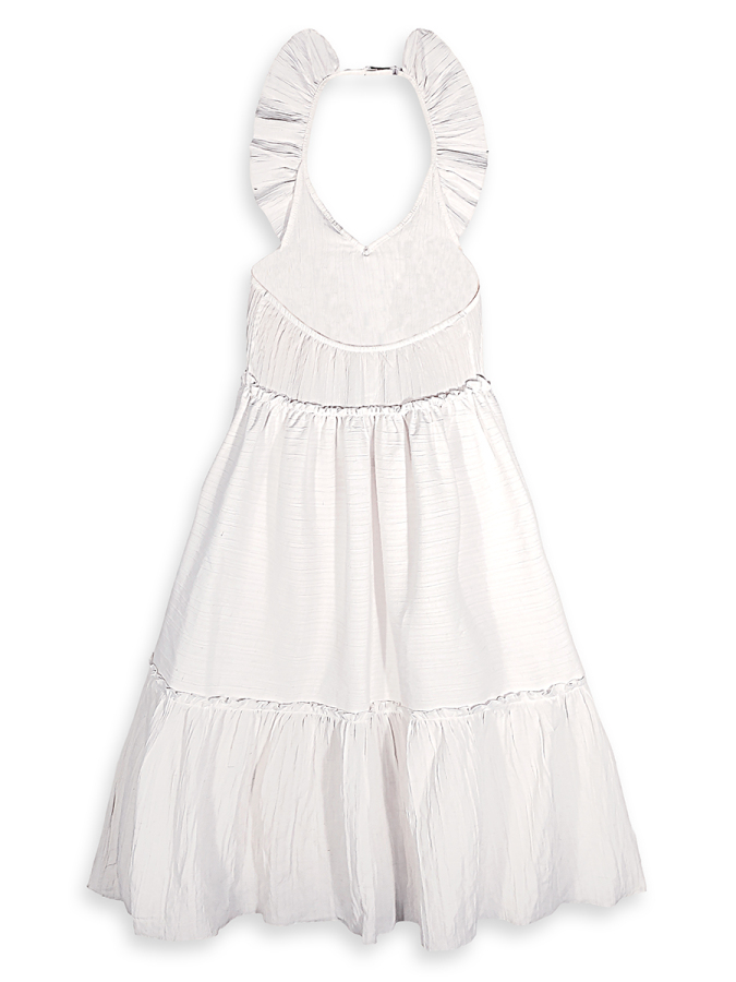 Kız Çocuk Beyaz Elbise Uzun Boy Fırfırlı Yazlık 4-10 Yaş - 5